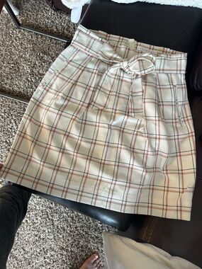 Potter's Pot Cream Plaid Mini Skirt with Tie Waist
